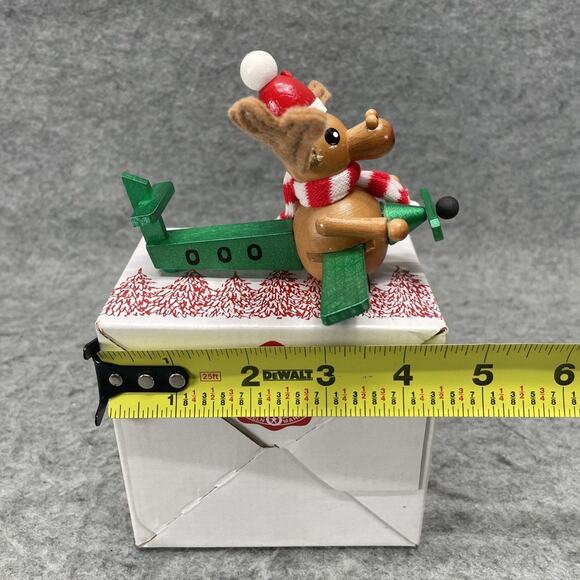 Vintage Steinbach Handcrafted Wood Christmas Ornament Moose Flying Plane Germany - Picture 5 of 8